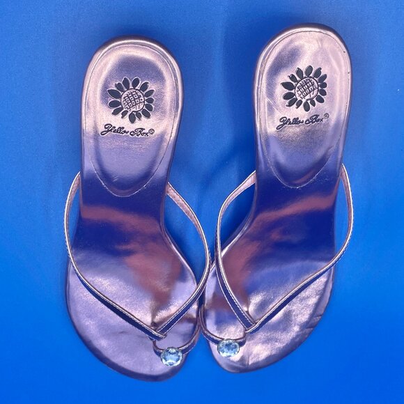 Yellow Box Pink Metallic Heeled Flip Flops Gem decor Toe Strap Size 9.5 - Picture 5 of 9